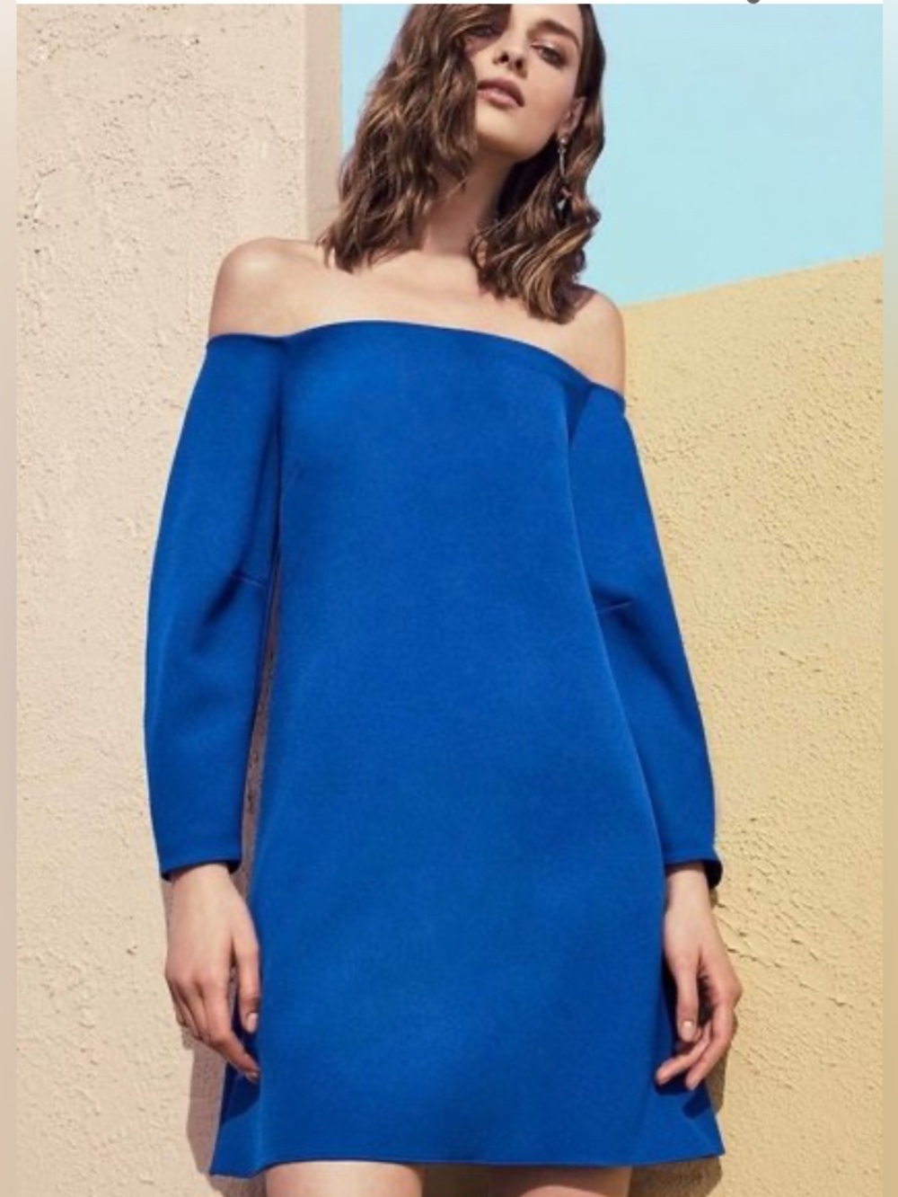 BCBGMaxAzria Off-the-Shoulder Mini Dress in Cobalt Blue